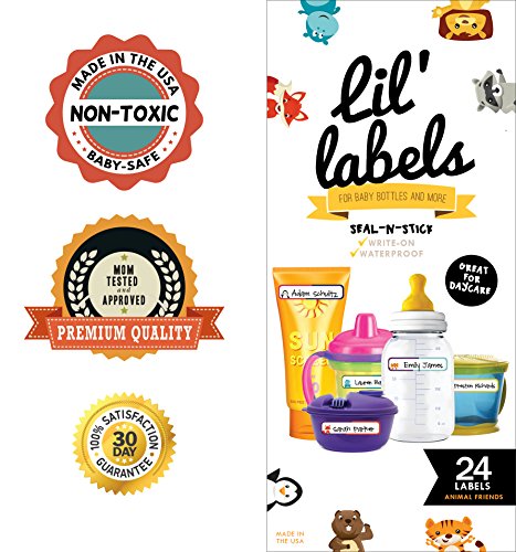 Bottle Labels, Write-On Name, Self-Laminating, Waterproof, Baby Bottle Label for Daycare, Made in the USA (Animal Friends Set of 2) - color: Animal Friends Set of 2