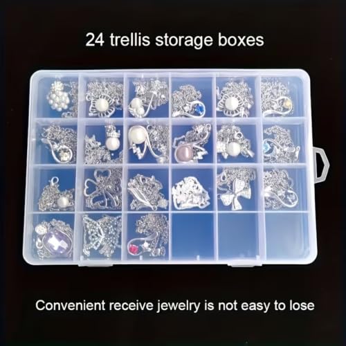 24-Compartment Transparent Plastic Storage Box—suitable for storing jewelry, beads, craft accessories, small parts, earrings, rings, screws, and various small items.