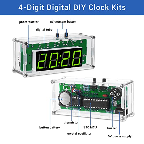 MiOYOOW 4-Digit DIY Digital Clock Kit, Soldering Practice Kit for Students - color: 4 Digit Multifunctional Clock Kit