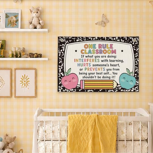 One Rule Classroom Golden Rule Poster Decor Wall Hanging Banner - color: 00-One Rule Classroom - Apple Theme