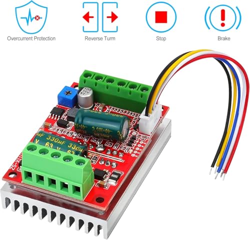 2PCS DC 6-60V 400W BLDC Three-Phase Brushless Motor Controller PWM Hall Motor Control Driver Board 12V 24V 48V with Forward/Reverse/Stop/Brake Function