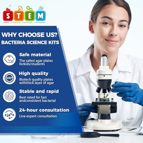 Bacteria Growing Kit with Pre-Poured Agar Plates | LB Agar Petri Dishes for Kids, Students | Ready-to-Use for Science Fair Projects, School Labs & Home Experiments