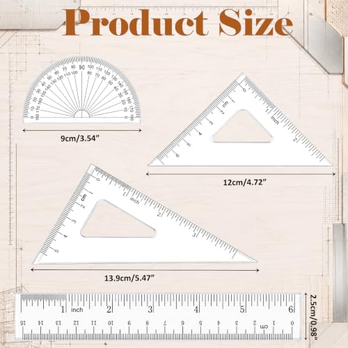 Coopay 4 Pcs Math Geometry Tool Set, Clear Acrylic Drawing Tool, Clear - color: Clear, size: 6 Inch
