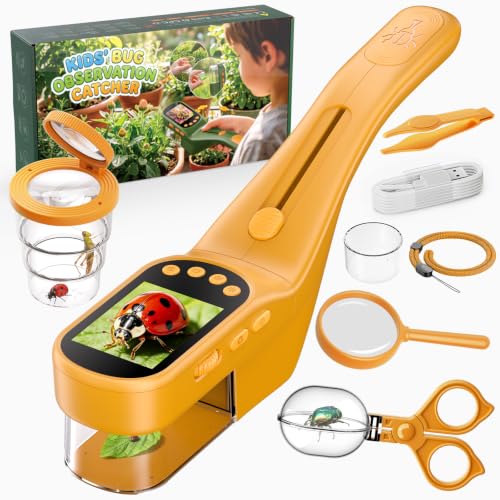 Handheld Microscope for Kids, Outdoor Explorer STEM Toy with Bonus Tools, 2.4" IPS Screen, Ergonomic Grip, Digital Camera, Photo/Video, Magnifier, Science Kit – Gift for Boys & Girls Age 3-12 - color: Orange