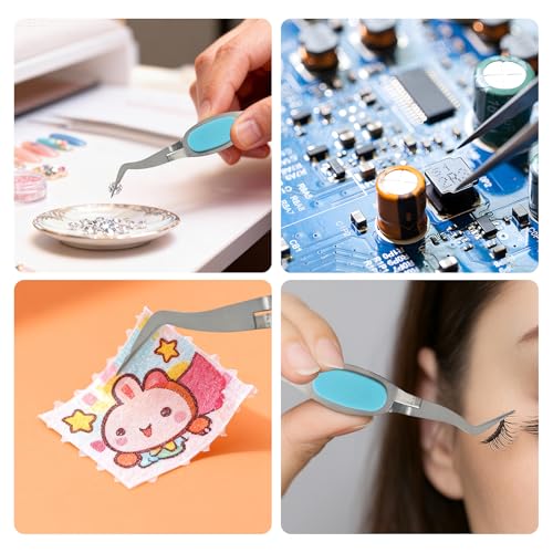 4PCS Reverse Tweezers Craft Tweezers with Soft Grip Crossing Lock for Crafting Precision Tools for Stickers, Jewelry Repair, and DIY Projects (Straight & Curved Tips) - size: 4PCS