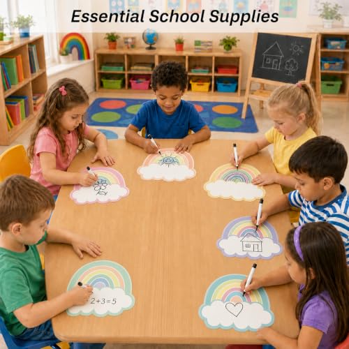 Cinrobiye 24 Pcs Dry Erase Stickers for Classroom Tables, Reusable Writable Decals with 2 Scrapers, Waterproof Dry Erase Spots for Desks, Whiteboards, Walls, Teacher Classroom School Supplies - color: Rainbow