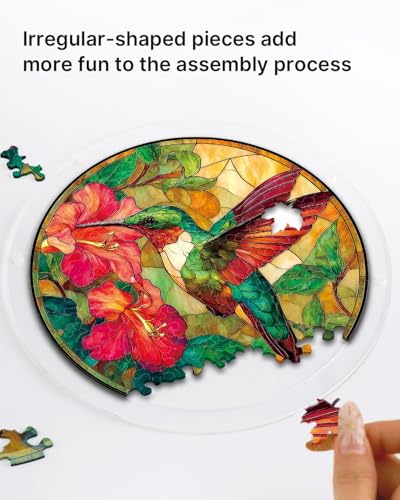 KaayeeWood Acrylic Suncatcher Puzzle, Emerald Flame Hummingbird-14.9 in - color: Emerald Flame Hummingbird, size: 14.9 in