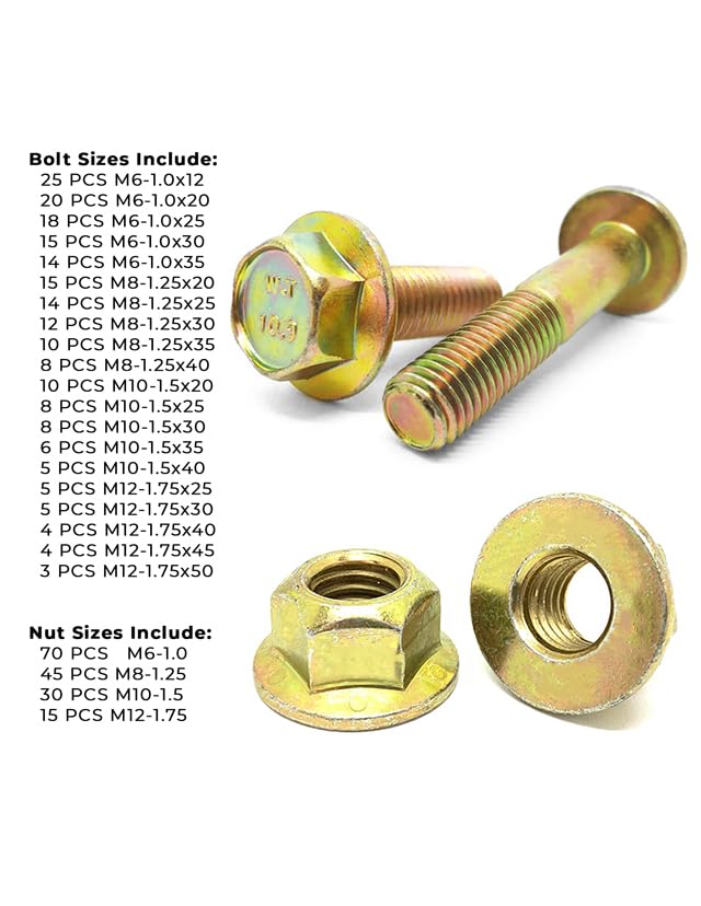 Metric Class 10.9 Hex Flange Frame Bolts & Nuts Zinc Yellow Assortment Kit - 370 PCS