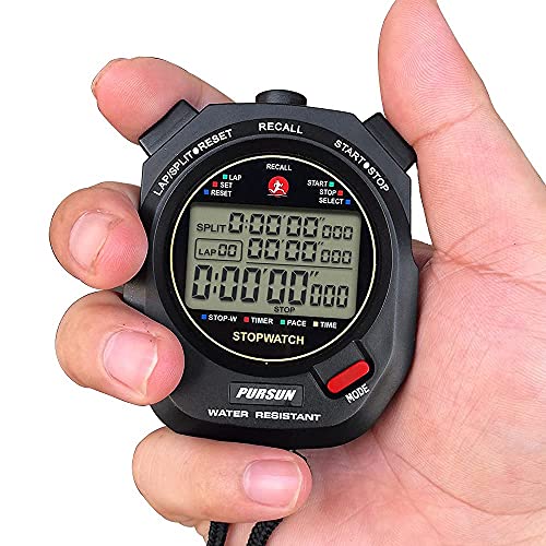 Professional Stopwatch Timer for Sports 100 Lap Stopwatch Digital Sports Stopwatch with Countdown Timer 100 Lap Memory 0.001 Second Timing Water Resistant
