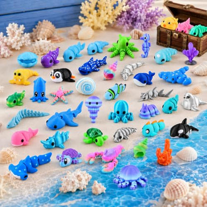 Celltestria 50Pcs Little 3D Printed Figurines Ocean Animals Toys for Kids - style: 50Pcs 3D Ocean Animals
