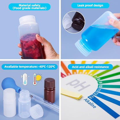 4.2 oz Wide Mouth Lab Reagent Bottle, Sealed Leak-proof Amber HDPE Container, Pill & Water Sample Bottle (2 Pcs) - color: Brown, size: 4.2oz(125ml)