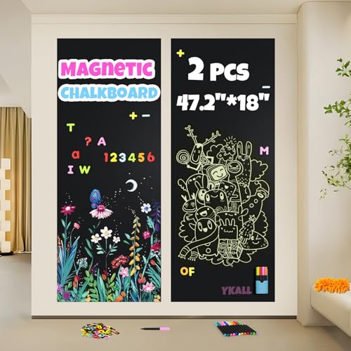 Magnetic Chalkboard Contact Paper for Wall 47.2" x 18" 2 Pcs with 93Pcs Kit - color: Black 2pcs, size: 47.2"W x 18"H