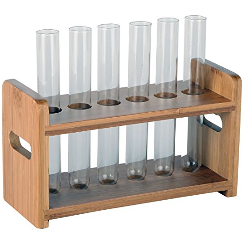 Lily's Home Bamboo Test Tube Vial Shot Glasses Holder Rack, Great as Pen Stand, Made from Bamboo with Built-In Handle, Rack Only, Glass Tubes NOT Included, 6 Tube Capacity (7/8" (22mm') Holes) - size: 6