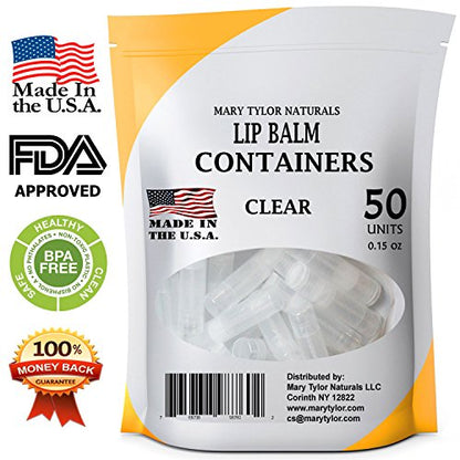 50 Clear Lip Balm Containers Round Tubes, BPA Free, Made in USA, 100% BPA Free, with Clear Caps For DIY Lipstick, homemade Lip Balms by Mary Tylor Naturals - color: clear