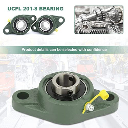 2 Pcs of DEEPDREAM UCFL201-8 Pillow Block Bearing, 1/2 inch Bore, 2 Bolt Flange Mounted Pillow Bearing, Self Alignment - size: UCFL201-8-2Pcs
