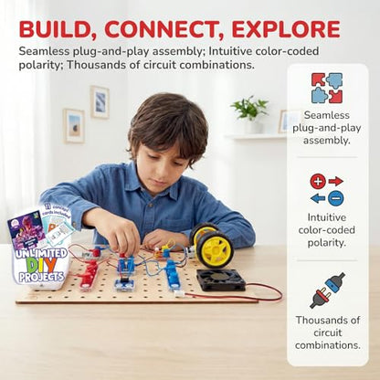 Hape Lab Box Circuit Explorer Base - 90+ Circuit Experiments STEM Toy for Kids Ages 8+, DIY Electronics Building Set, Science & Engineering Discovery Kit with 39 Pieces & Instruction Book
