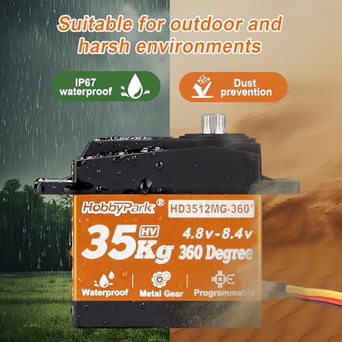 Hobbypark 35kg 360 Degrees Continuous Rotation Servo for Robot Projects, RC Crawler Winch Standard Size High Torque Metal Gears High Voltage 5-8.4V Programmable