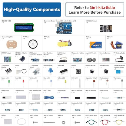 SunFounder Ultimate Starter Kit Compatible with Arduino UNO IDE Scratch, 3 in 1 IoT/Smart Car/Basic Kit with Online Tutorials, Video Courses, 192 Items, 87 Projects, Suitable for Age 8+ Beginners