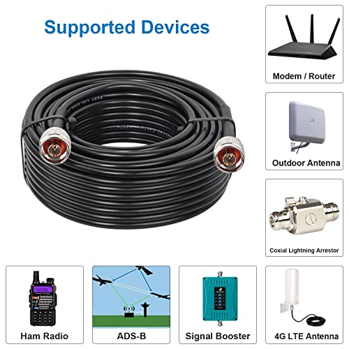 MOOKEERF KMR240 N Cable - 50FT Ultra Low Loss N Male to N Male Cable Pure Copper 50 ohm for Antenna,WiFi Router,Signal Booster, Amplifier - size: 50FT