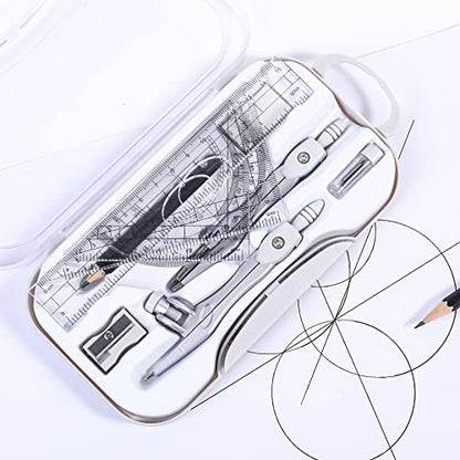 Unjoo Geometry Set 10 Pcs Student Supplies, Protractor and Compass (Grey） - color: Grey
