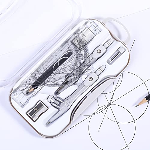 Vobou 10 pcs Math Geometry Set Student Supplies,Compass Kit Set (Grey） - color: White