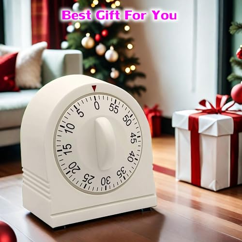 60 Minute Wind Up Timer, Visual Mechanical Timer with Loud Alarm, Manual Countdown Timers for Classroom, Home, Study and Cooking (White) - color: White 1 Pack