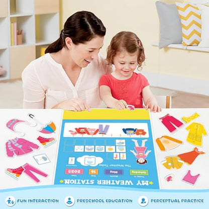 My Weather Station – Kids Daily Calendar & Weather Chart,Preschool Learning Toy,Classroom Calendar Set,Homeschool Supplies, Daily Routine Chart Interactive Weather Observation Board for Toddlers