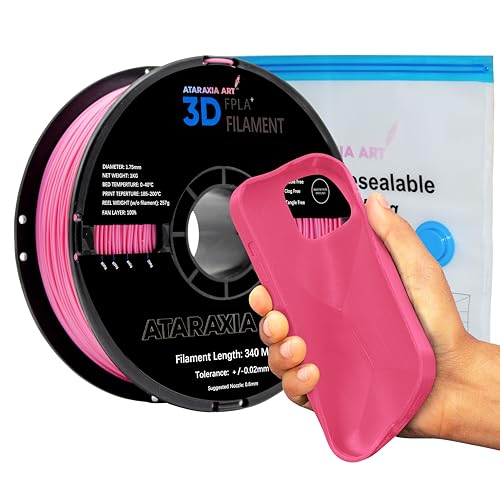 ATARAXIA ART Flexible PLA Filament 1.75mm, Flexible 3D Printer PLA 1Kg/2.2lb Spool 5X Longer Stretch, Easy Than TPU Extruder,89A Shore Hardness,+/-.03mm Patent Formula,Filament Storage Bag, FPLA Pink - color: Pink, size: FPLA+ (Flexible Polylactic Acid)