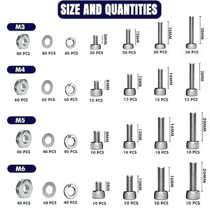 880 Pcs Metric Socket Head Cap Screws Kit, 304 Stainless Steel