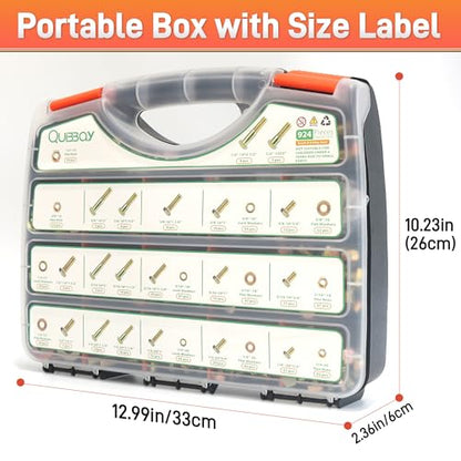 Quibbay 924Pcs Grade 8 Bolts and Nuts Assortment Kit, 1/4-20, 5/16-18, 3/8-16, 1/2-13 Heavy Duty Hex SAE Assorted Bolts Nuts and Washers Kit, Carbon Steel Machine Hardware Screw Sets with Case - size: 924PCS 1/4-20 5/16-18 3/8-16 1/2-13