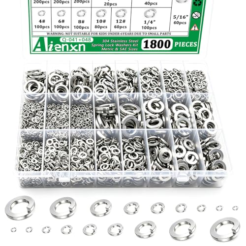 1800PCS Spring Lock Washers Assortment, 304 SS Metric & SAE Sizes - size: SAE&Metric-1800PCS
