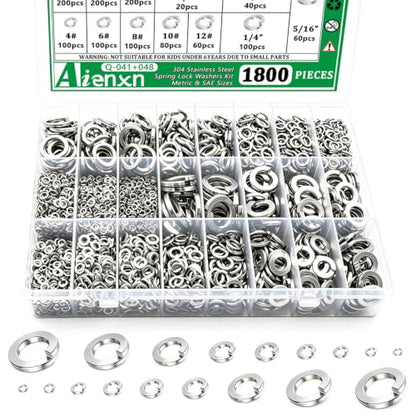 1800PCS Spring Lock Washers Assortment, 304 SS Metric & SAE Sizes - size: SAE&Metric-1800PCS
