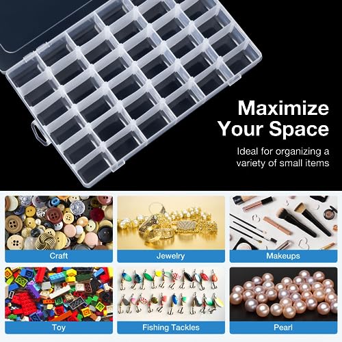 36 Grids Clear Plastic Organizer Box with Adjustable Dividers for Beads - color: Clear-36 Grids