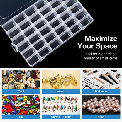 36 Grids Clear Plastic Organizer Box with Adjustable Dividers for Beads - color: Clear-36 Grids