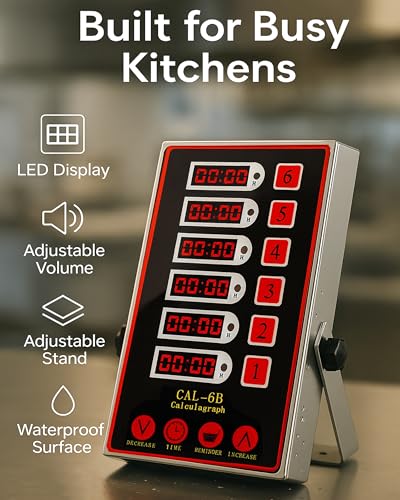 Commercial 6 Channels Digital Kitchen Timer, Calculagraph Fry Timer - size: 6 Channel