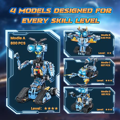 OKKIDY Robot Building Toys for Kids, 4-in-1 Rechargeable Remote Control RC Robotics STEM Building Block Kit RC Wall/Engineer Robot Toys for Boys Girls Ages 6 7 8 9 10 11 12+ (813PCS)