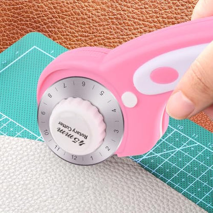 45mm Rotary Cutter with 10 Extra Replacement Blades, with Safety Lock - color: Pink
