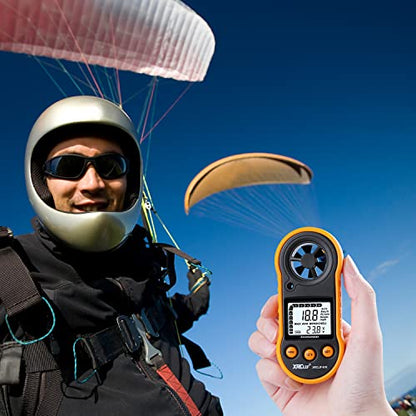 Digital Wind Speed Meter Anemometer Handheld Wind Gauges Air Flow Velocity Meter for Measuring Wind Chill Temperature Speed, Wind Meter Thermometer Gauge for Shooting Windsurfing Fishing Hunting - color: Yellow