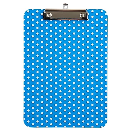 JAM PAPER Plastic Clipboards with Low Profile Metal Clip - Letter Size (9 x 12.5) - Blue Polka Dot - Clip Board Sold Individually - color: Blue Polka Dot, size: Single Clipboards