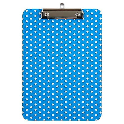 JAM PAPER Plastic Clipboards with Low Profile Metal Clip - Letter Size (9 x 12.5) - Blue Polka Dot - Clip Board Sold Individually - color: Blue Polka Dot, size: Single Clipboards