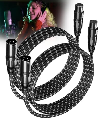 XLR Cables 10FT 2 Pack, Low Noise Braided Shielded Microphone Cable - color: Black-White, size: 9.9 Feet