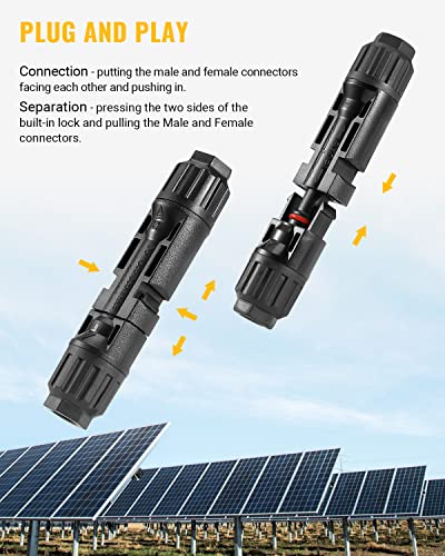 BougeRV 12 PCS Solar Connectors with Spanners Solar Panel Cable Connectors 6 Pairs Male/Female(10AWG) - size: 6 Pairs 10AWG Male/Female & 1 pair of spanners