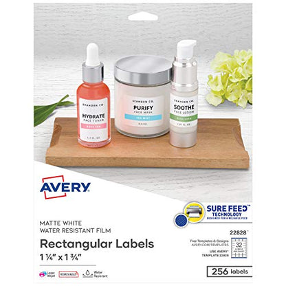 Avery Printable Blank Rectangle Labels, 1.25" x 1.75", White, 256 Customizable Labels (22828)