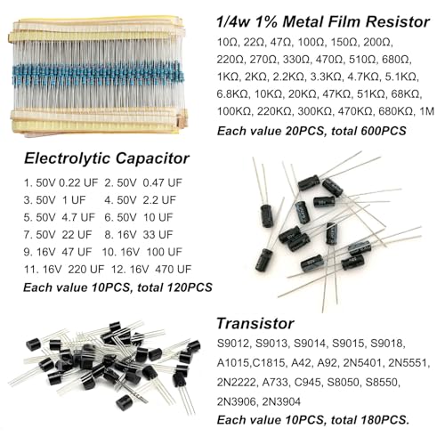 1400Pcs Electronic Component Kit, Capacitor Resistor LED Diode