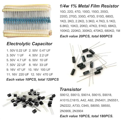 1400Pcs Electronic Component Kit, Capacitor Resistor LED Diode