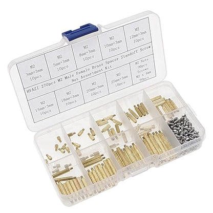 270pcs M2 Knurled Round Brass Male-Female Standoffs Screws Nuts Kit - size: 270PCS/M2(Brass)