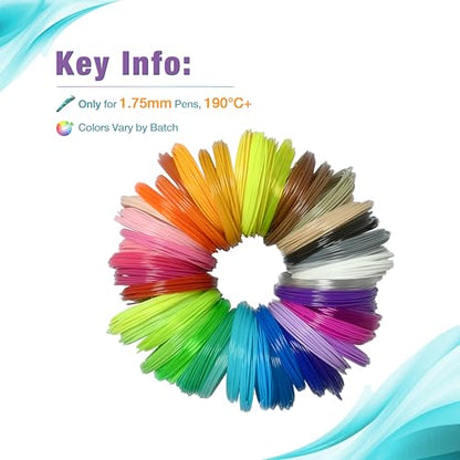 3D Pen PLA Print Filament Refills 1.75mm 20 Color 328 Ft 16.4 Ft Ea