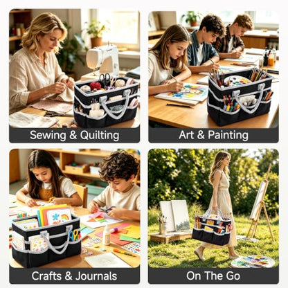 Craft Organizer Tote Bag, Art Supply Storage Bag for Art Supplies - color: Black & Gray (6.5"D x 13"W x 8.5"H)