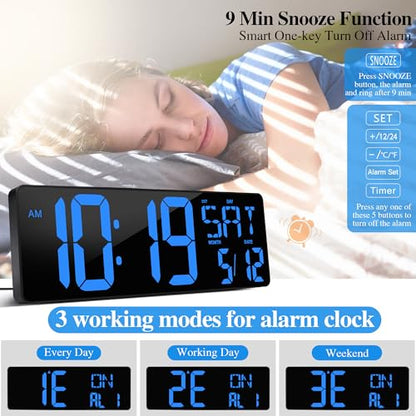 17.2"Large Digital Wall Clock Large Display with Remote Control 180°Visible - color: Blue
