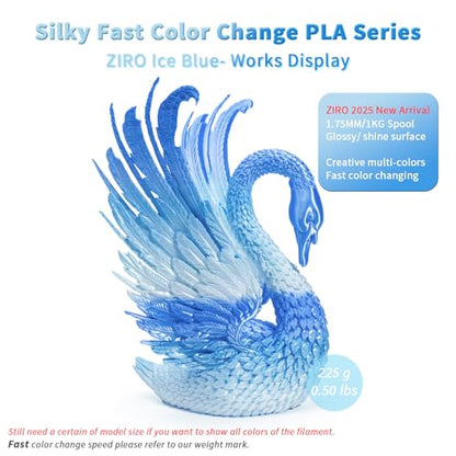 ZIRO Fast Gradient PLA, Sillk Multi Color 3D Printer Filament 1kg, Ice Blue - color: Ice Blue (Silky)